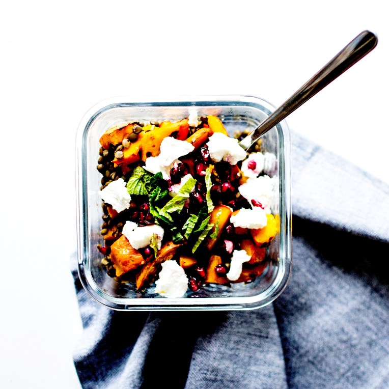 salade tiède lentilles courge grenade chèvre 3